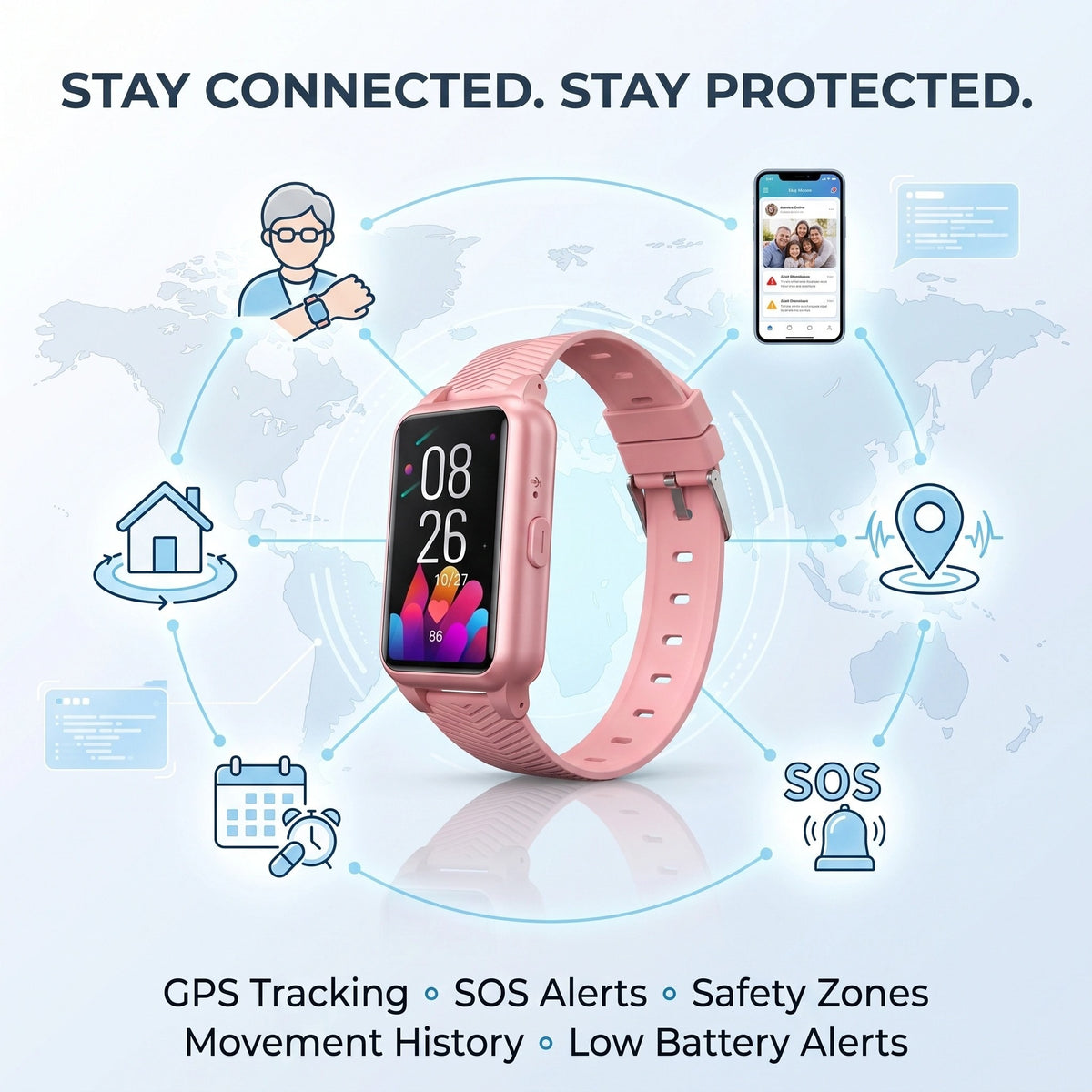 4G GPS Senior Safety Watch with Fall Detection SOS and IP67 Rating