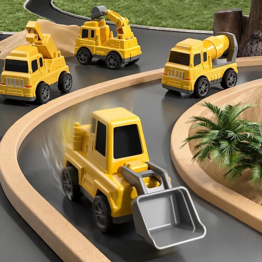 Ensemble de jouets camion de construction 5 pièces avec transporteur, véhicules à traction arrière et lumières