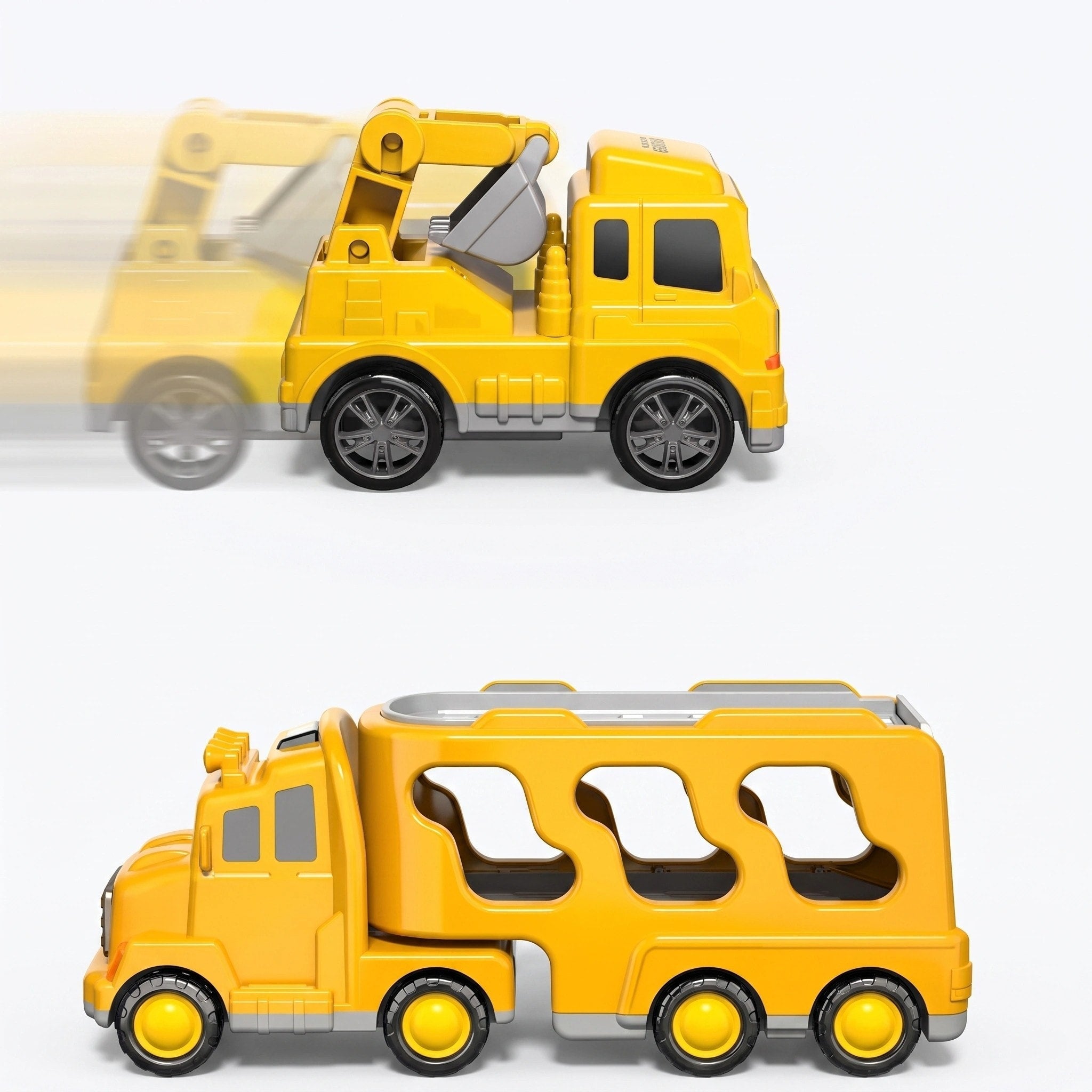 Ensemble de jouets camion de construction 5 pièces avec transporteur, véhicules à traction arrière et lumières