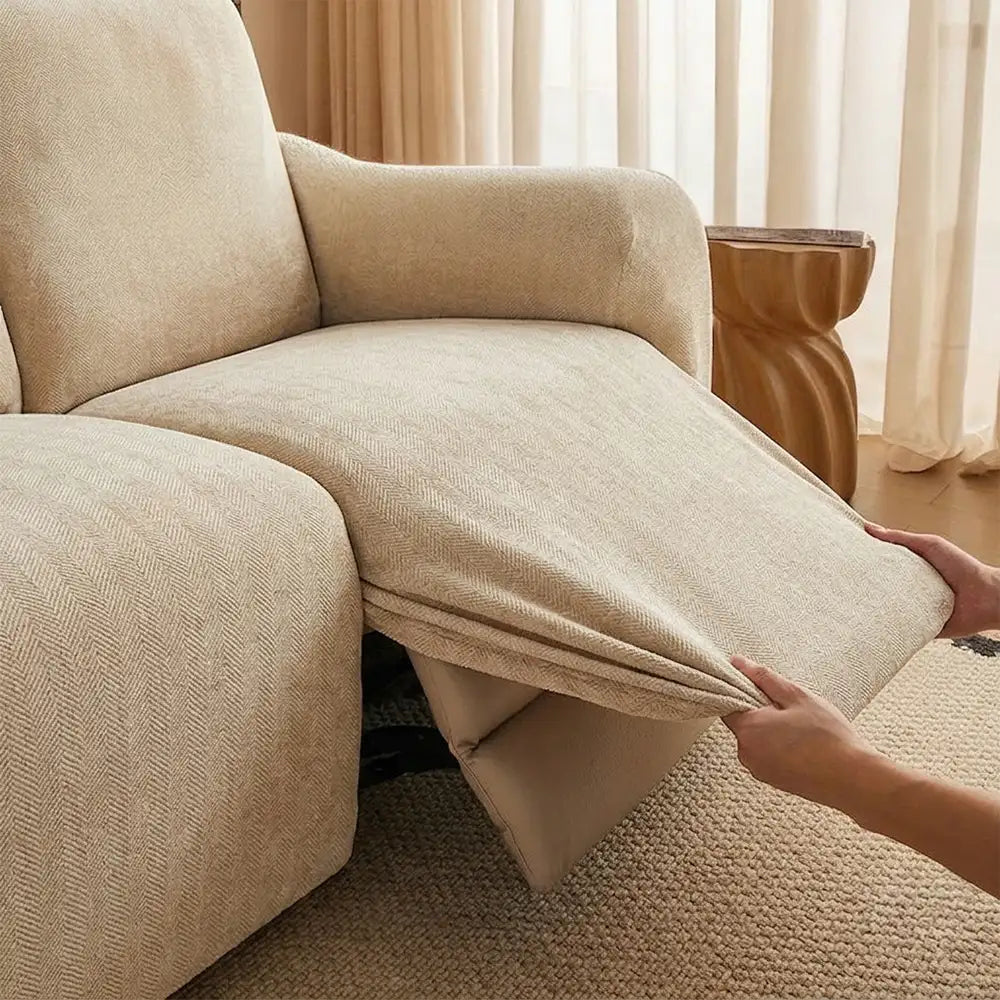 Chenille Herringbone Elastic Full-Coverage Recliner Couch Cover 6