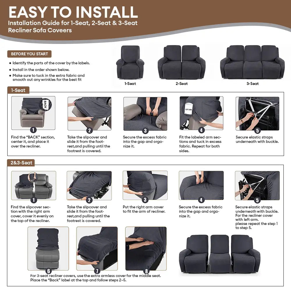 Chenille Herringbone Elastic Full-Coverage Recliner Couch Cover 8