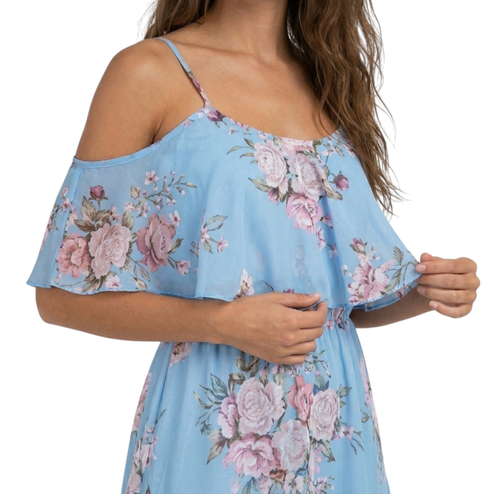 Womens Floral Chiffon Mini Dress | Relaxed Off Shoulder Summer Dress 4