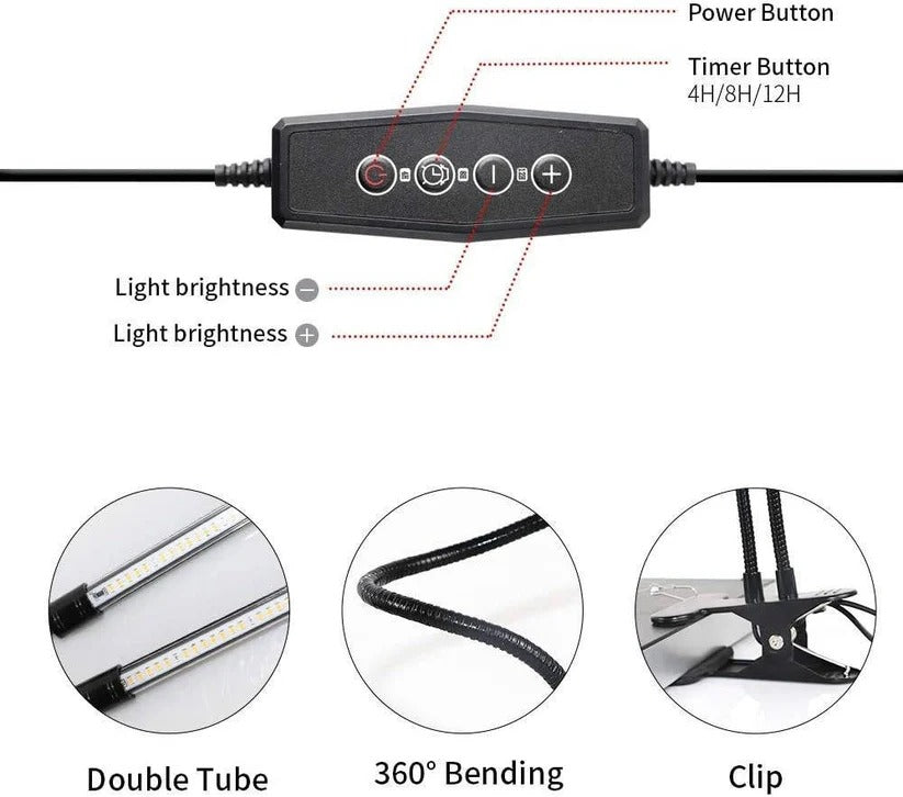 Clip On Plant Grow Light with Timer and Dual Gooseneck Arms for Indoor Use 7