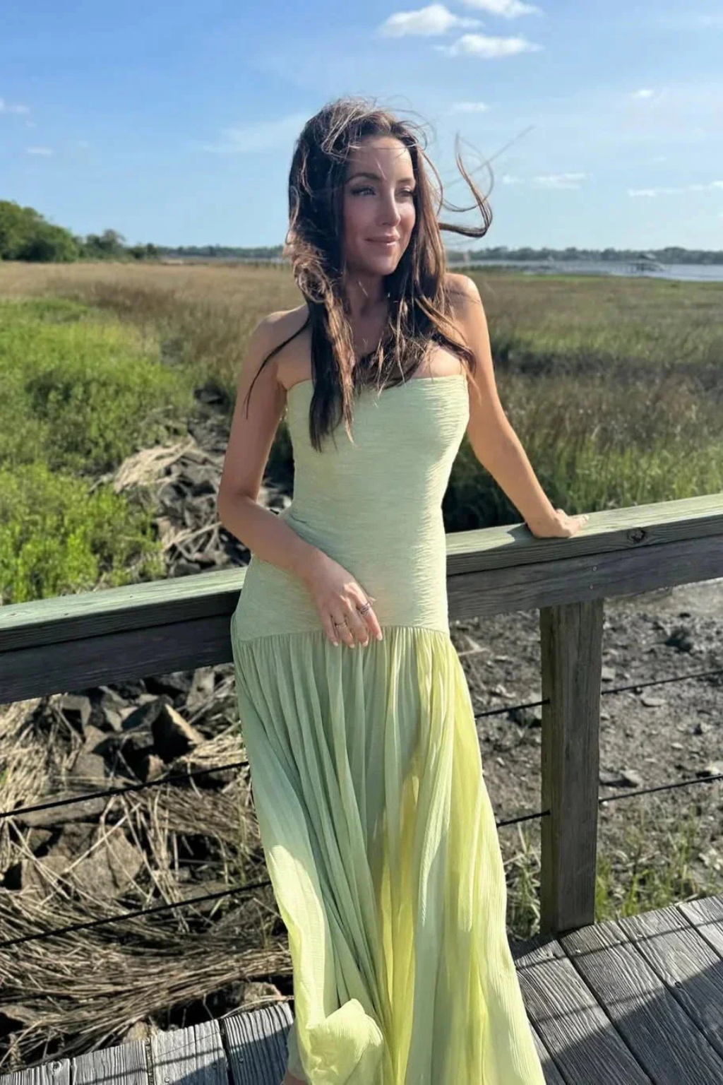 Delphine | Women Strapless Pleated Drop Waist Wedding Guest Maxi Dress 1