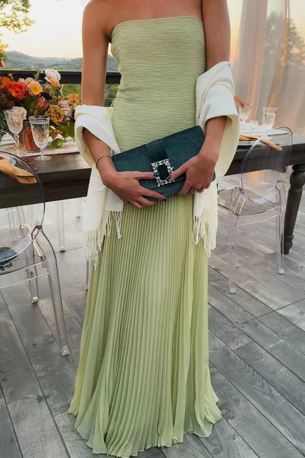 Delphine | Women Strapless Pleated Drop Waist Wedding Guest Maxi Dress 5