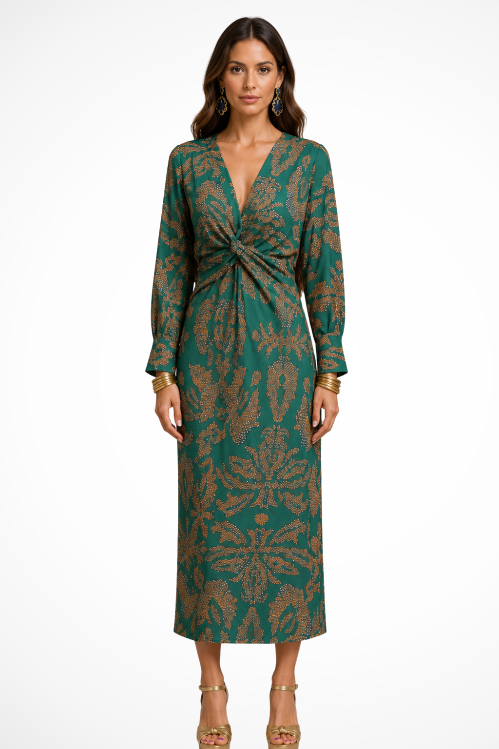 Florence | Women V Neck Twist Front Printed Wedding Guest Midi Dress 1