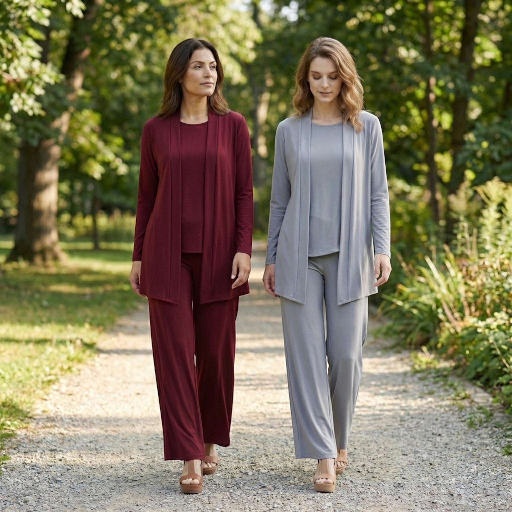 Set da donna in tessuto liscio a 3 pezzi | Cardigan elegante, top senza maniche, pantaloni a gamba larga