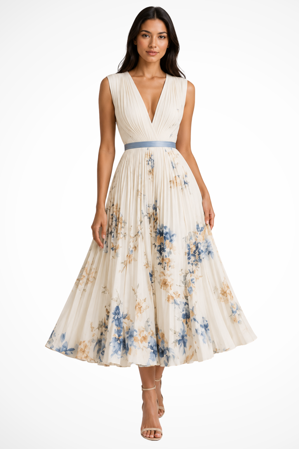 Harriet | Women V Neck Floral Pleated Wedding Guest Petite Midi Dress 0