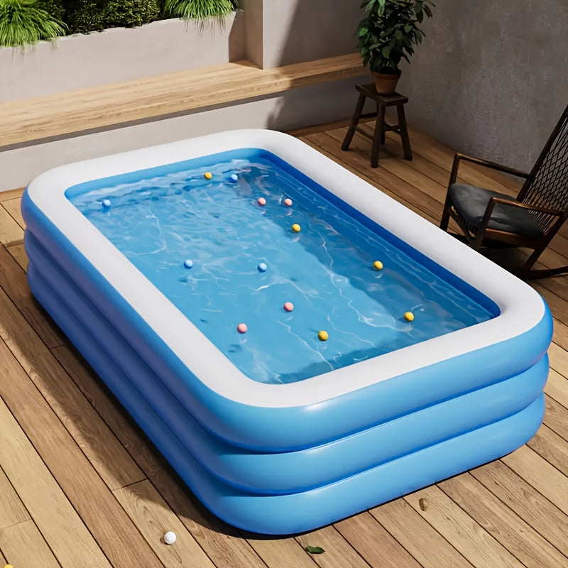 Inflatable Rectangular Family Swimming Pool | 3-Ring Outdoor Garden Pool 1