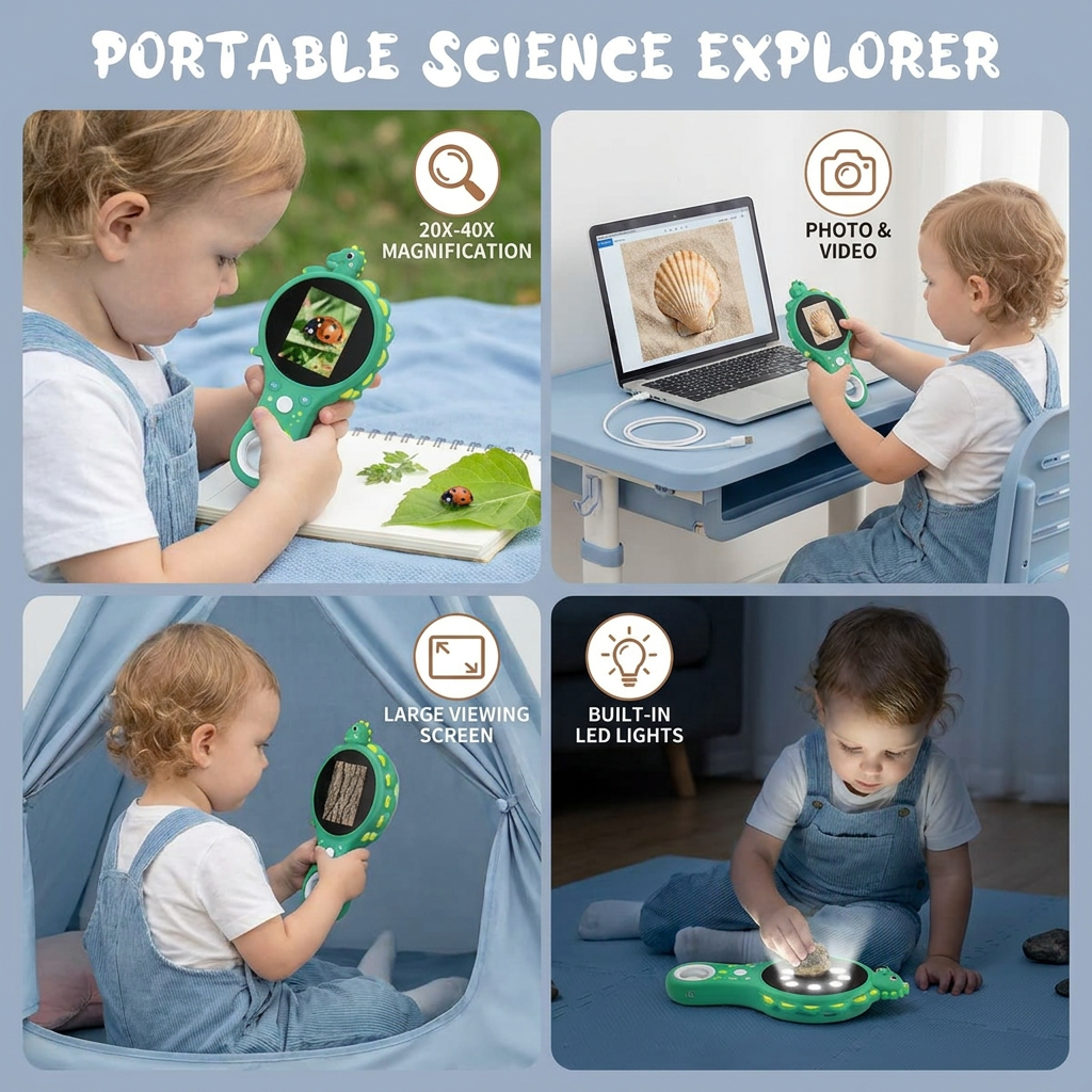 Kids Digital Video Microscope with Screen – Portable Science Explorer for Little Investigators 4