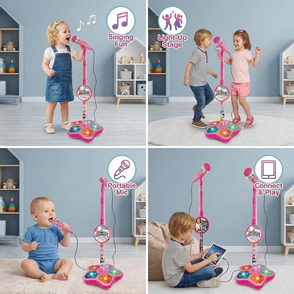 Kids Karaoke Machine with Microphone Stand – Singing Fun Set 4