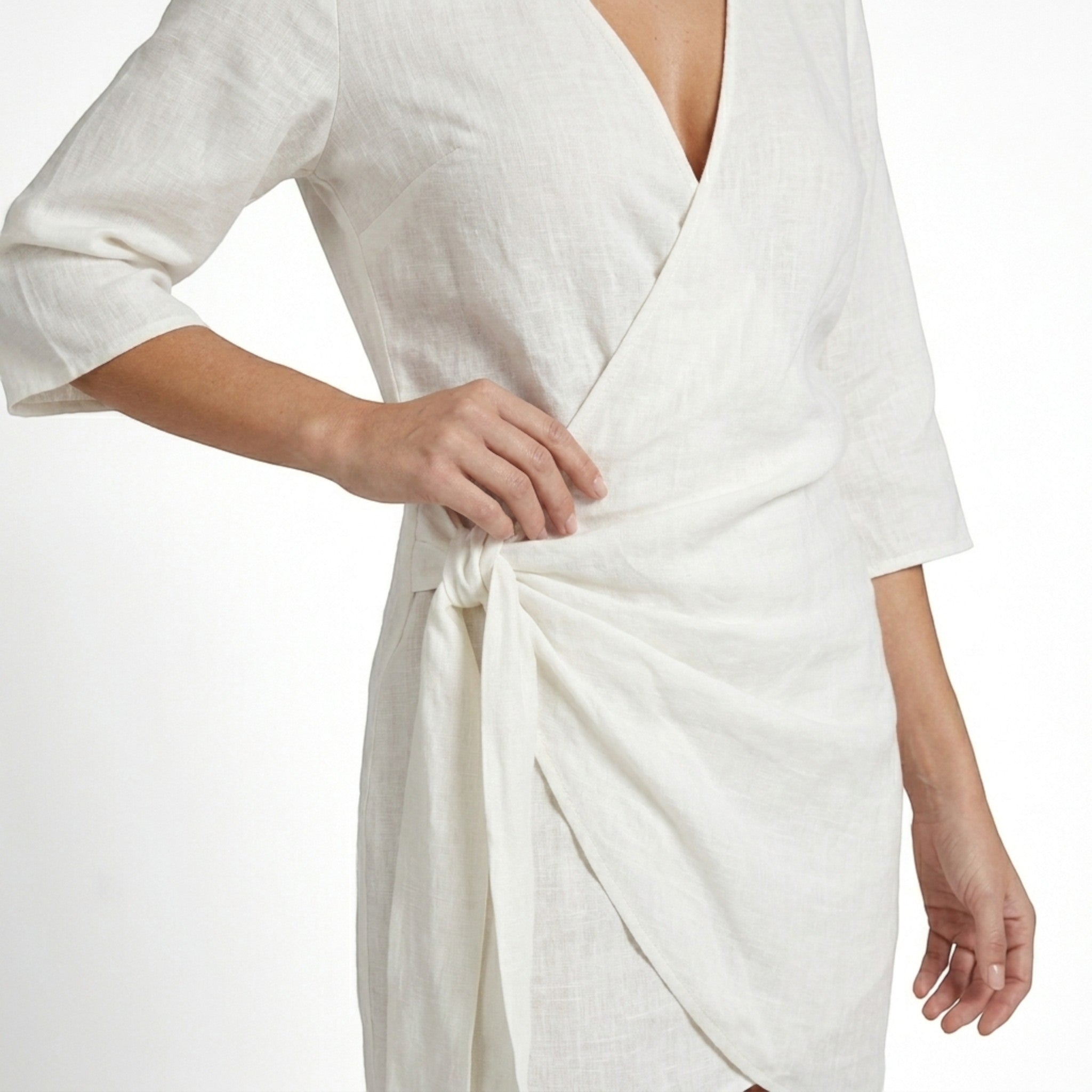 Womens Lightweight Linen Wrap Mini Dress | Stylish Asymmetrical Summer Dress 7