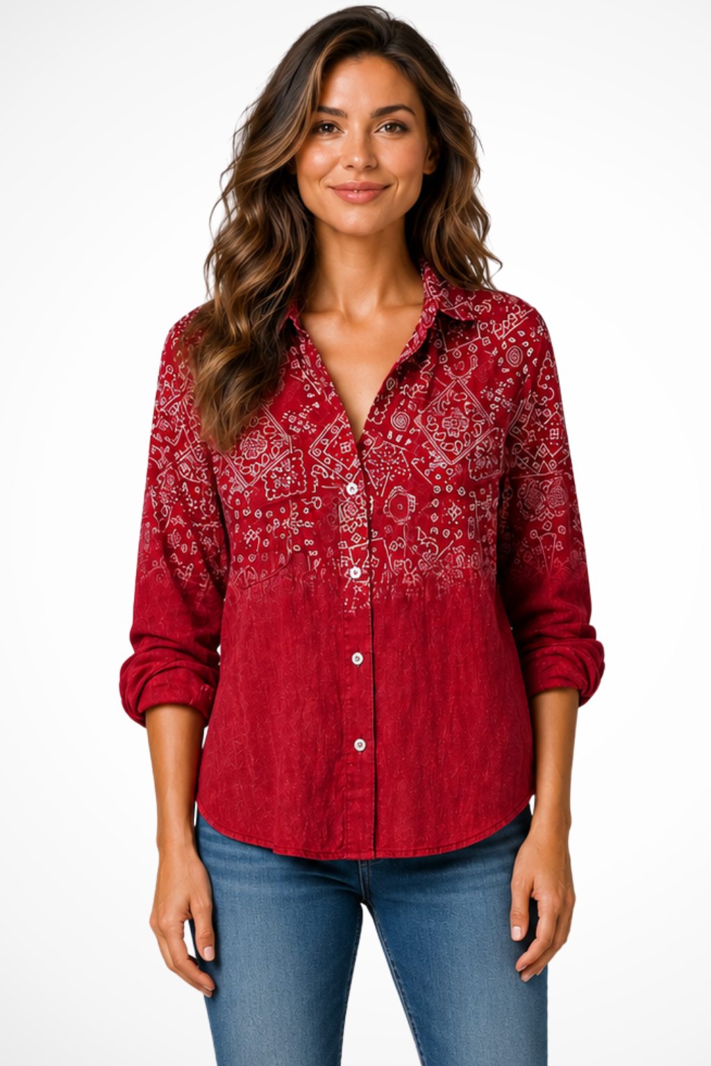 Matilda | Women Bandana Print Button Down Boho Blouse 0