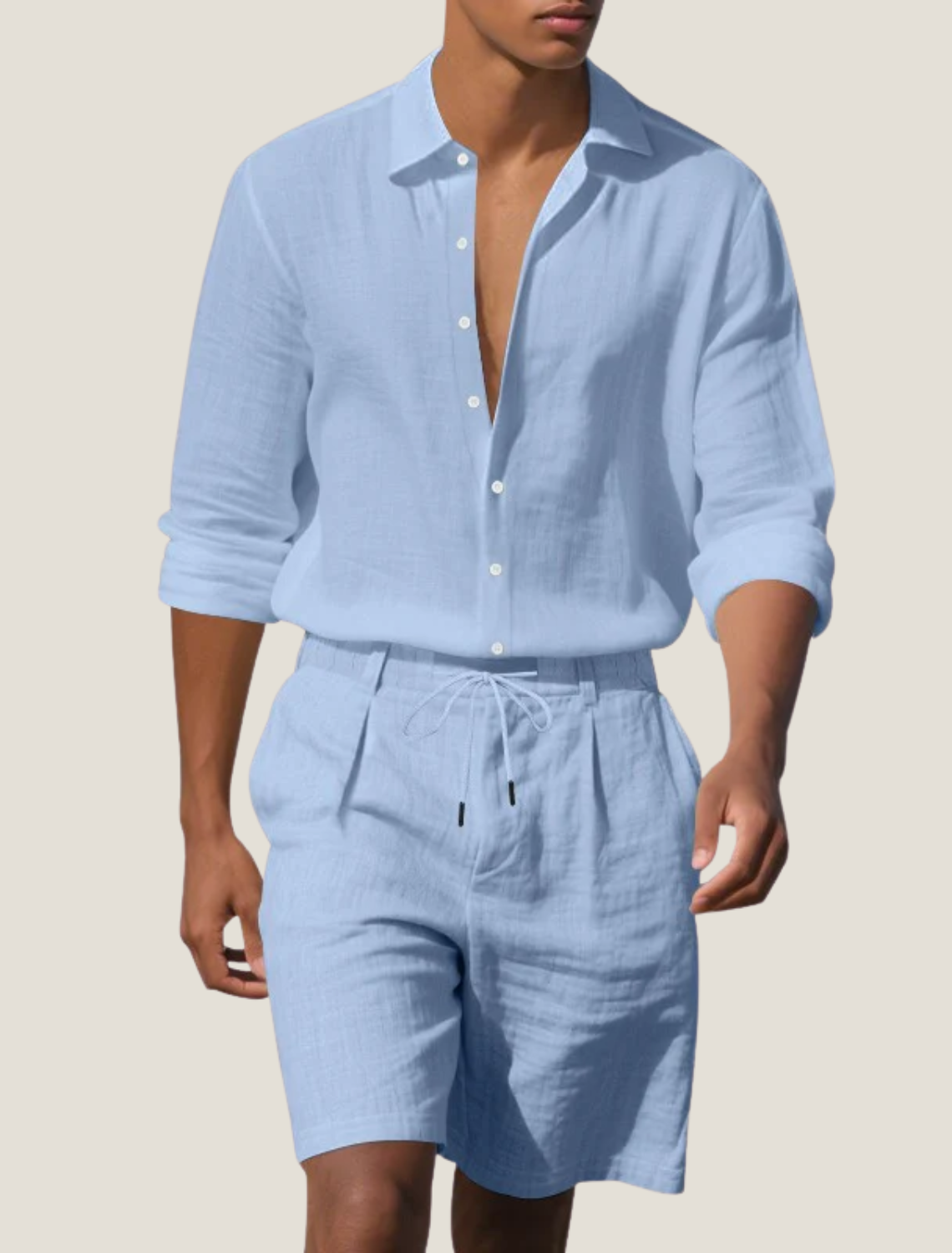 Mens Breathable Linen Two Piece Set | Relaxed Summer Beach Outfit 3