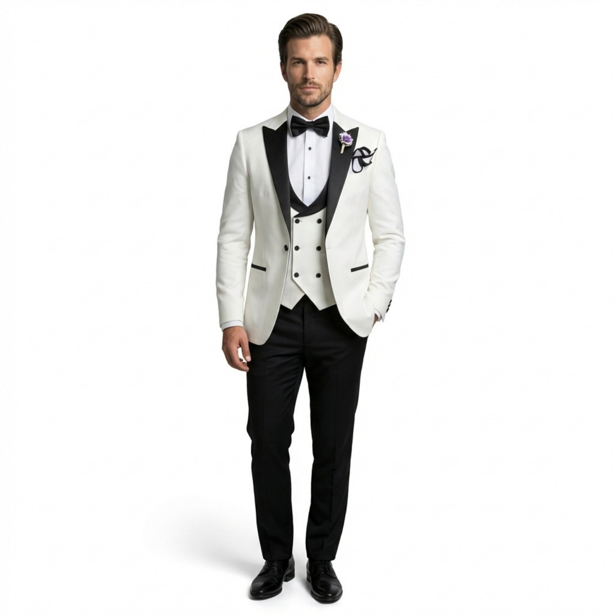 Men's Cotton Blend Three-Piece Suit | Tailored Formal Wedding Attire 7