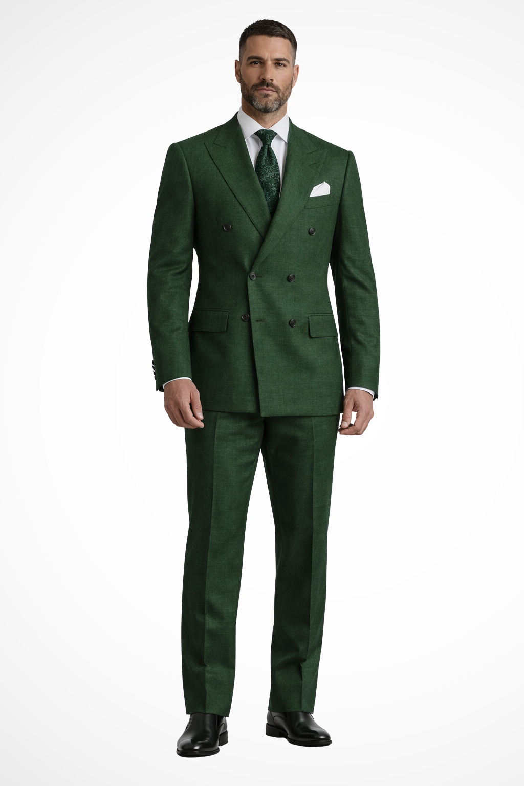 Men's Deep Green Linen Suit | Elegant Double Breasted Wedding Attire for Formal Events 0