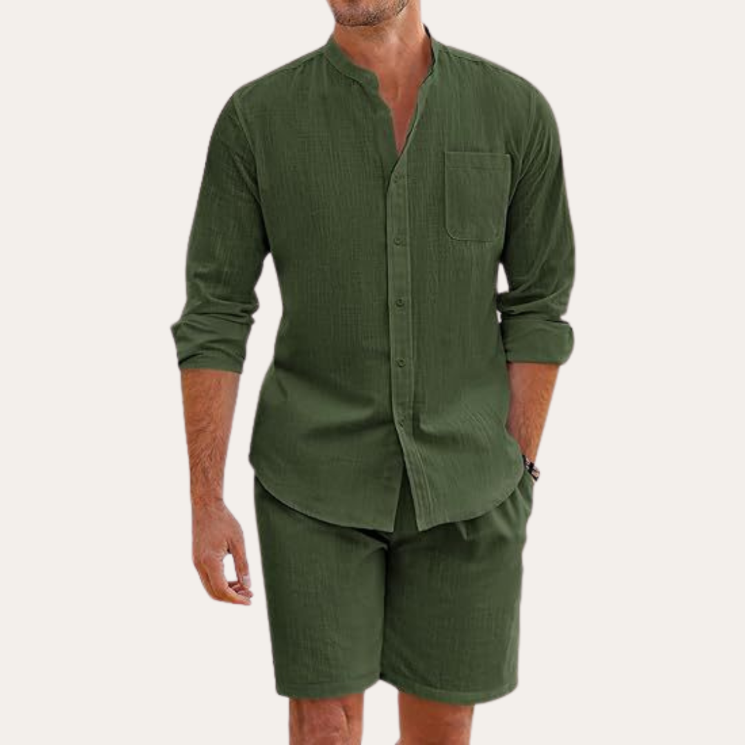 Mens Lightweight Cotton Summer Set | Relaxed Fit Long Sleeve Shirt and Shorts 6