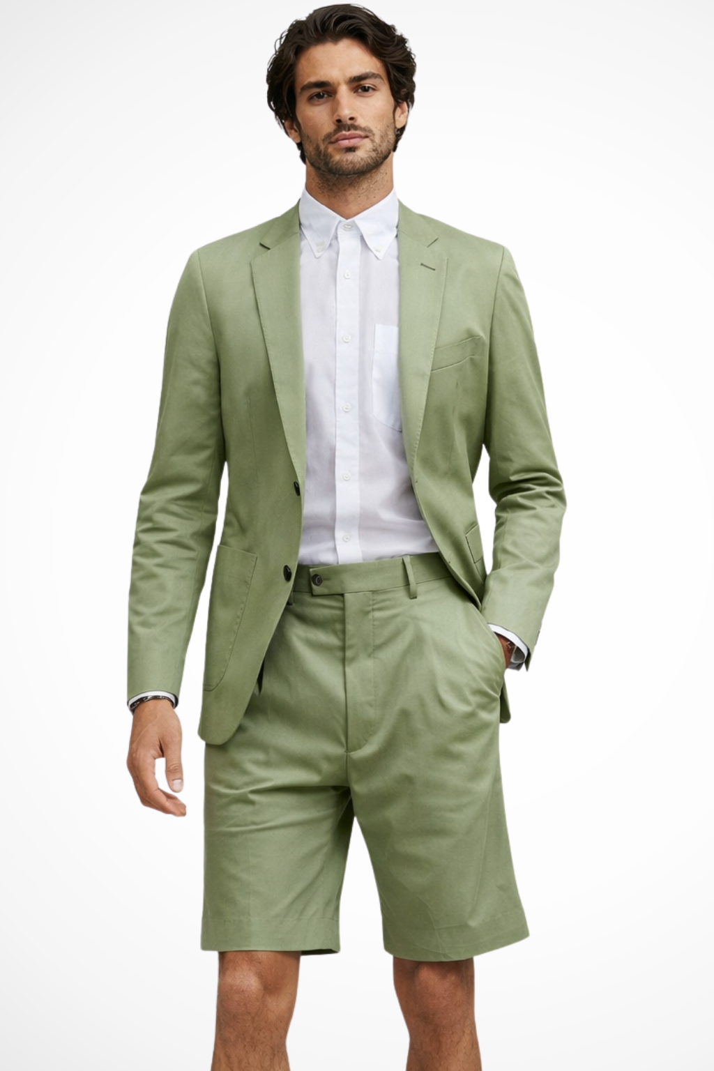 Men's Lightweight Fabric Short Suit | Stylish Light Grey Wedding Attire 0