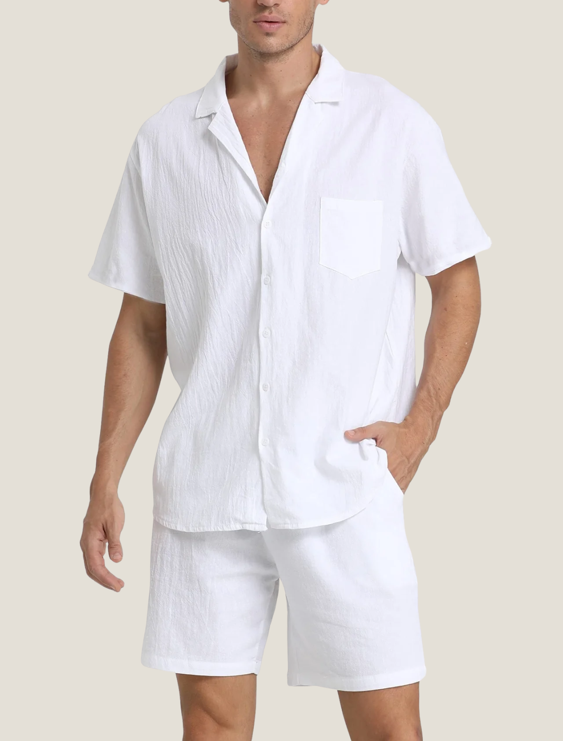 Mens Lightweight Woven Summer Set | Relaxed Short Sleeve Shirt and Drawstring Shorts 1