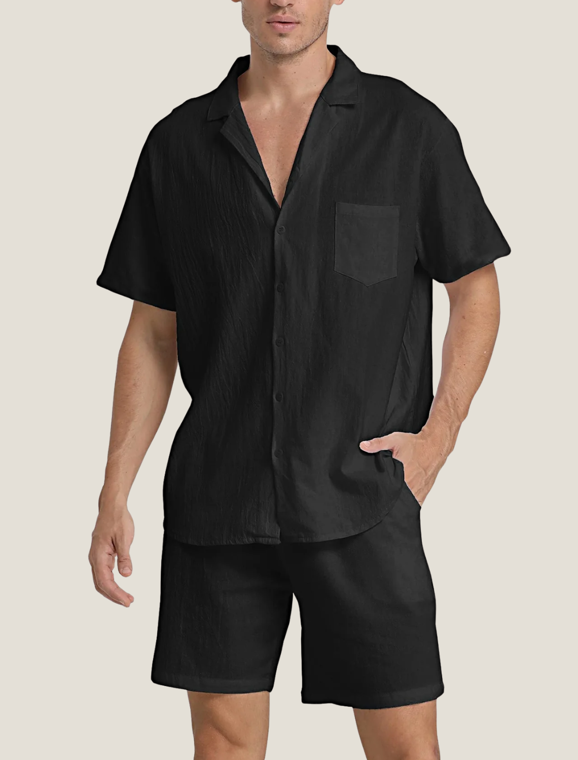 Mens Lightweight Woven Summer Set | Relaxed Short Sleeve Shirt and Drawstring Shorts 2