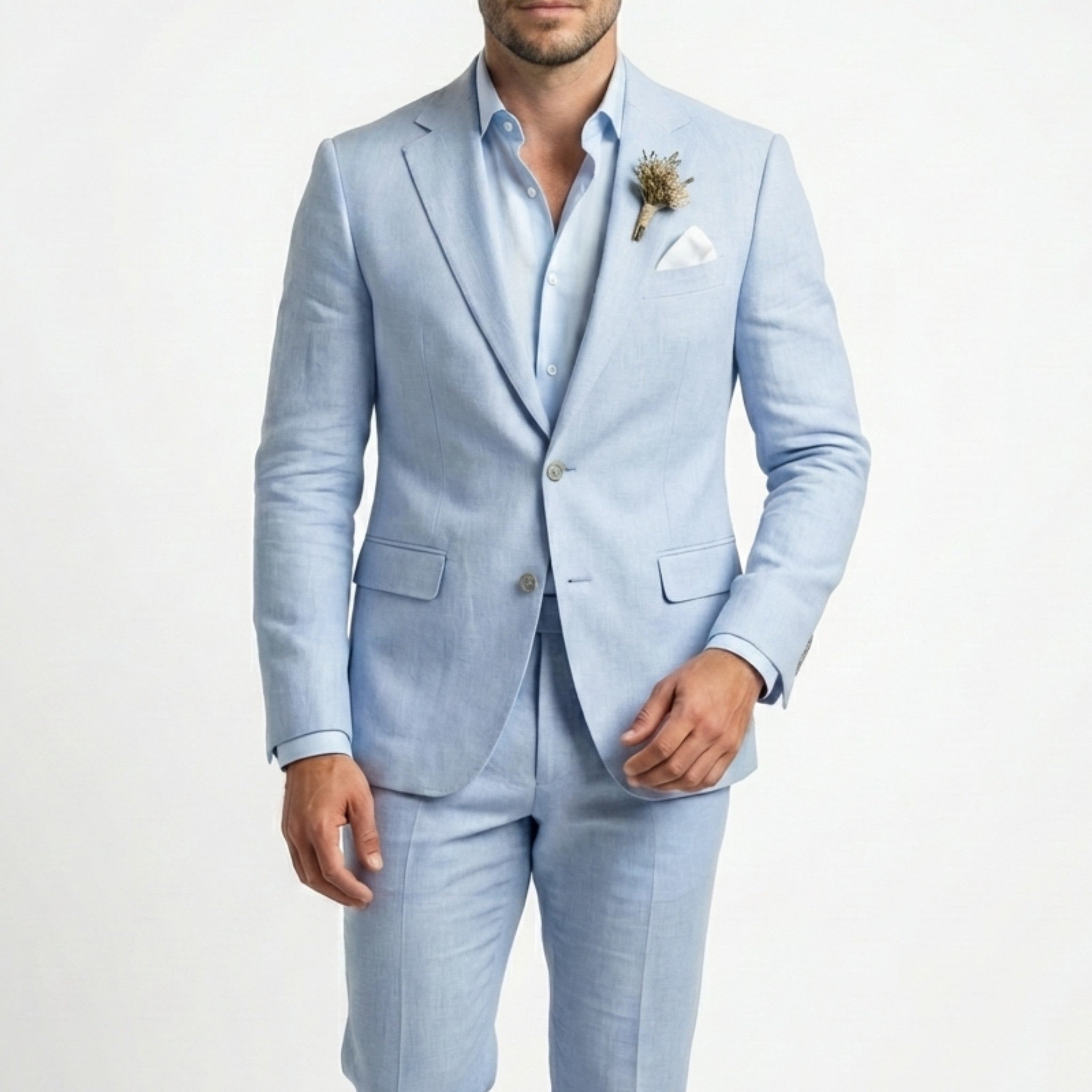 Men's Linen Blend Suit | Stylish Tailored Blazer and Trousers Set for Weddings and Formal Occasions 0