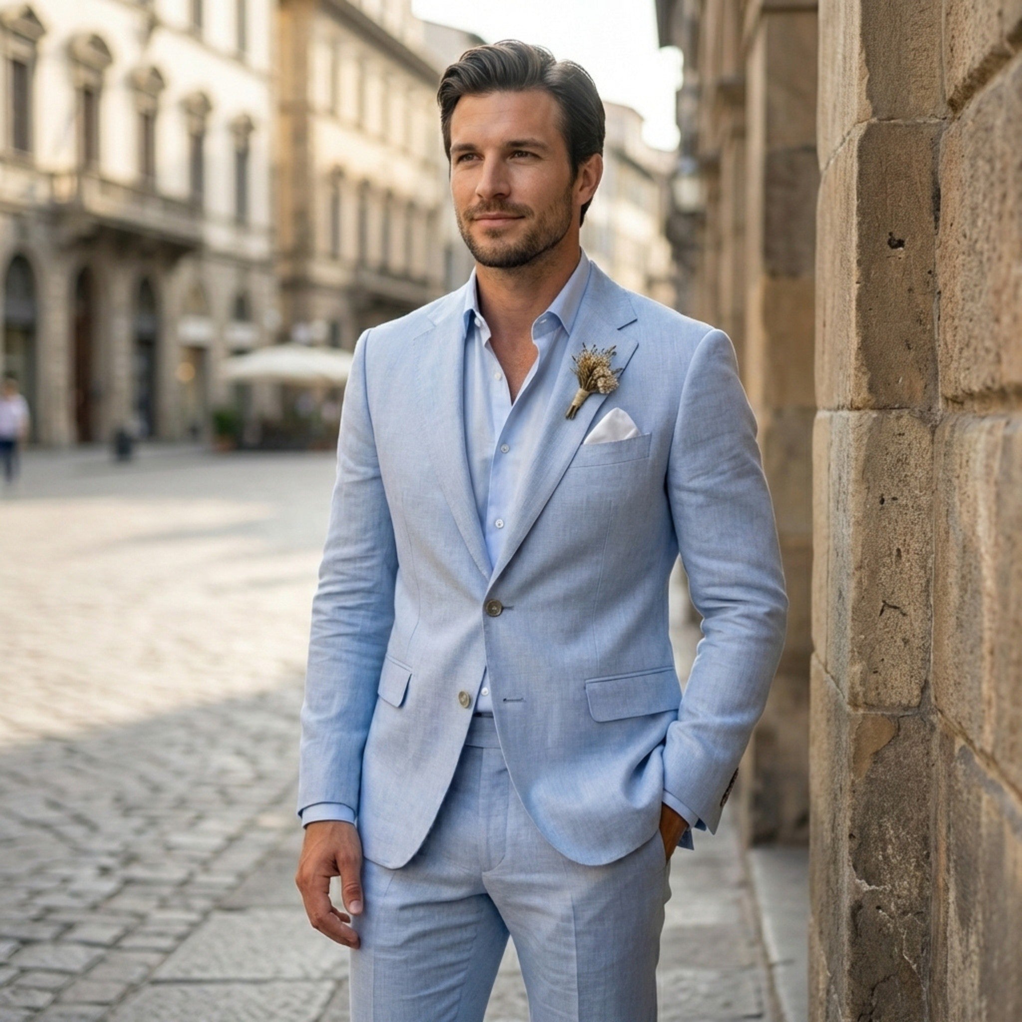Men's Linen Blend Suit | Stylish Tailored Blazer and Trousers Set for Weddings and Formal Occasions 1