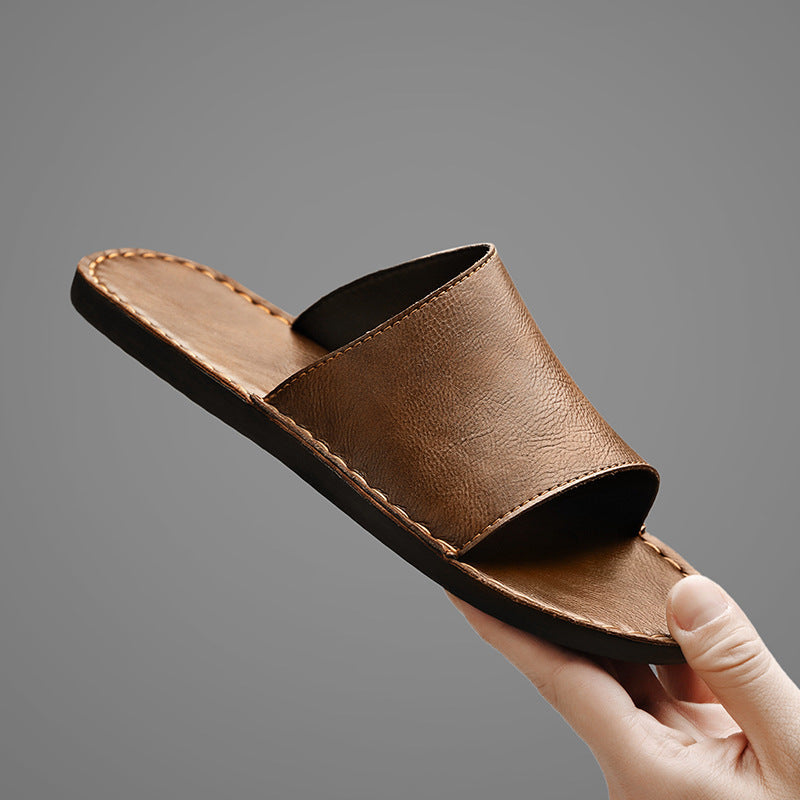Men's Minimalist Leather Slide Sandals | Stylish Wide Strap Casual Footwear 2