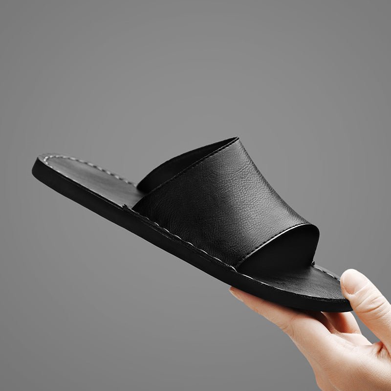 Men's Minimalist Leather Slide Sandals | Stylish Wide Strap Casual Footwear 3