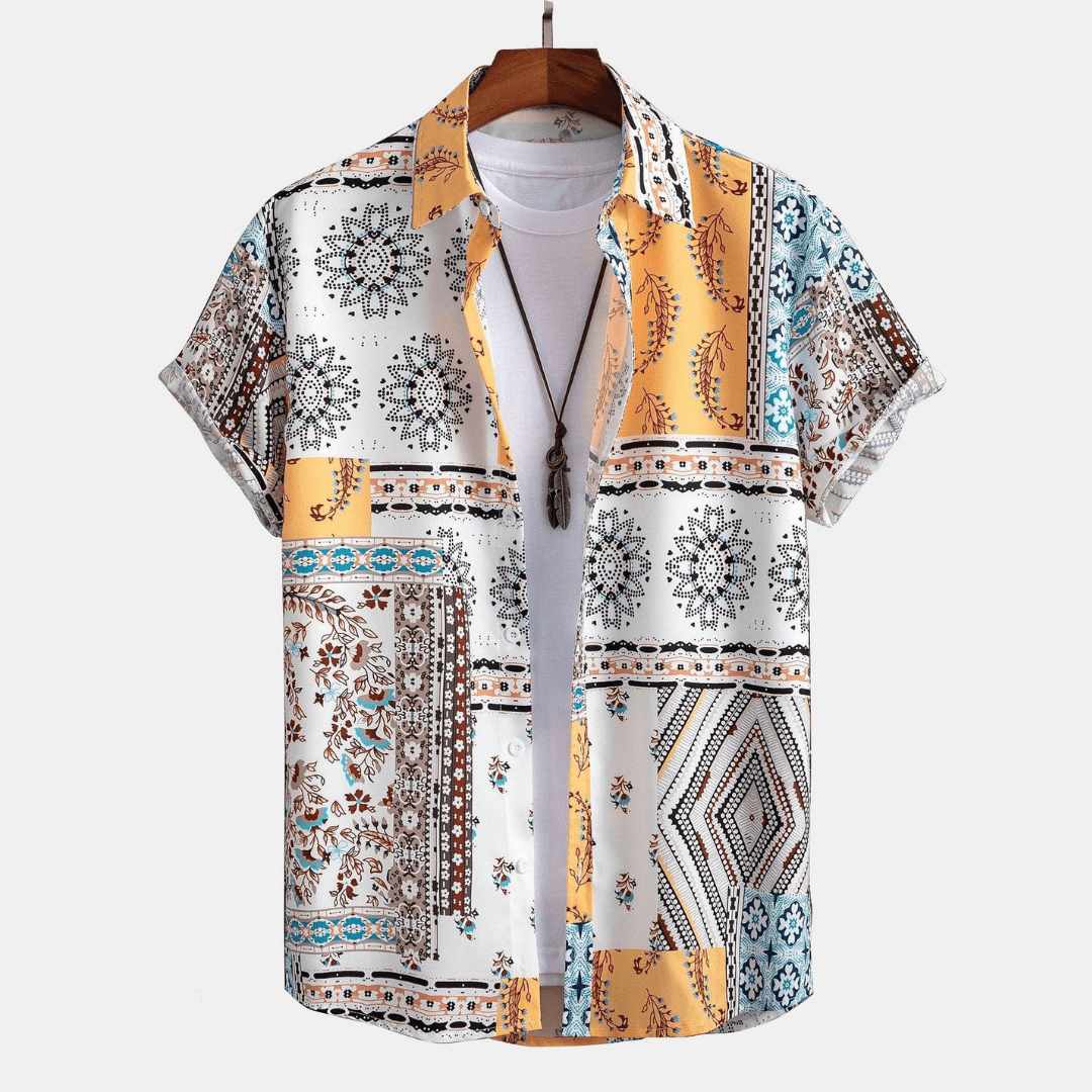 Mens Printed Cotton 2 Piece Set | Casual Short Sleeve Shirt and Drawstring Shorts for Summer 2