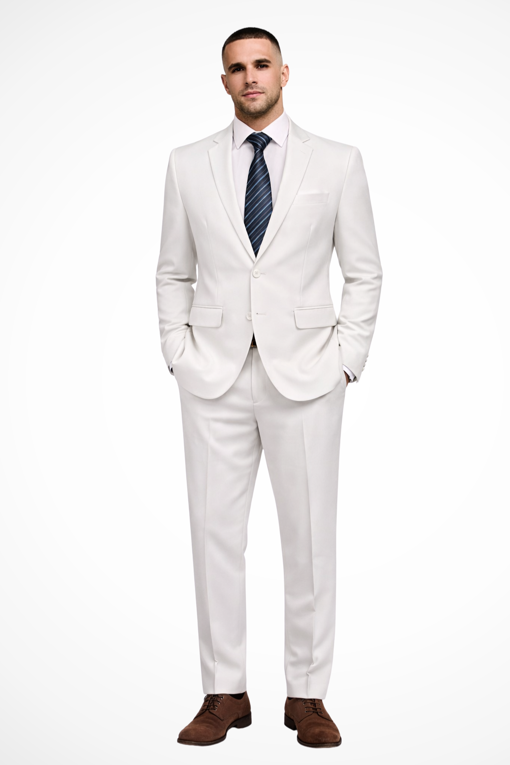 Men's Tailored Fabric Wedding Suit | Elegant Notch Lapel Blazer and Slim-Fit Trousers 0
