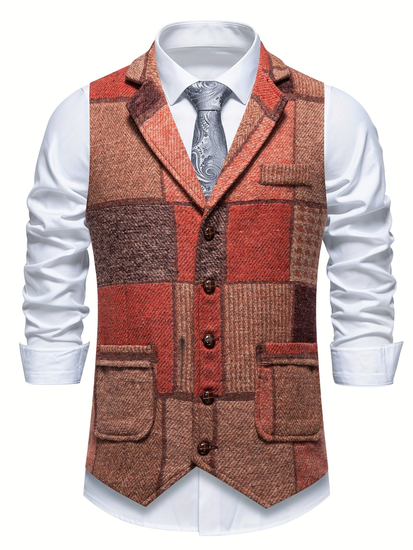 Men's Tweed Spike Pattern Vest | Structured Tailored Fit for Formal Occasions 4