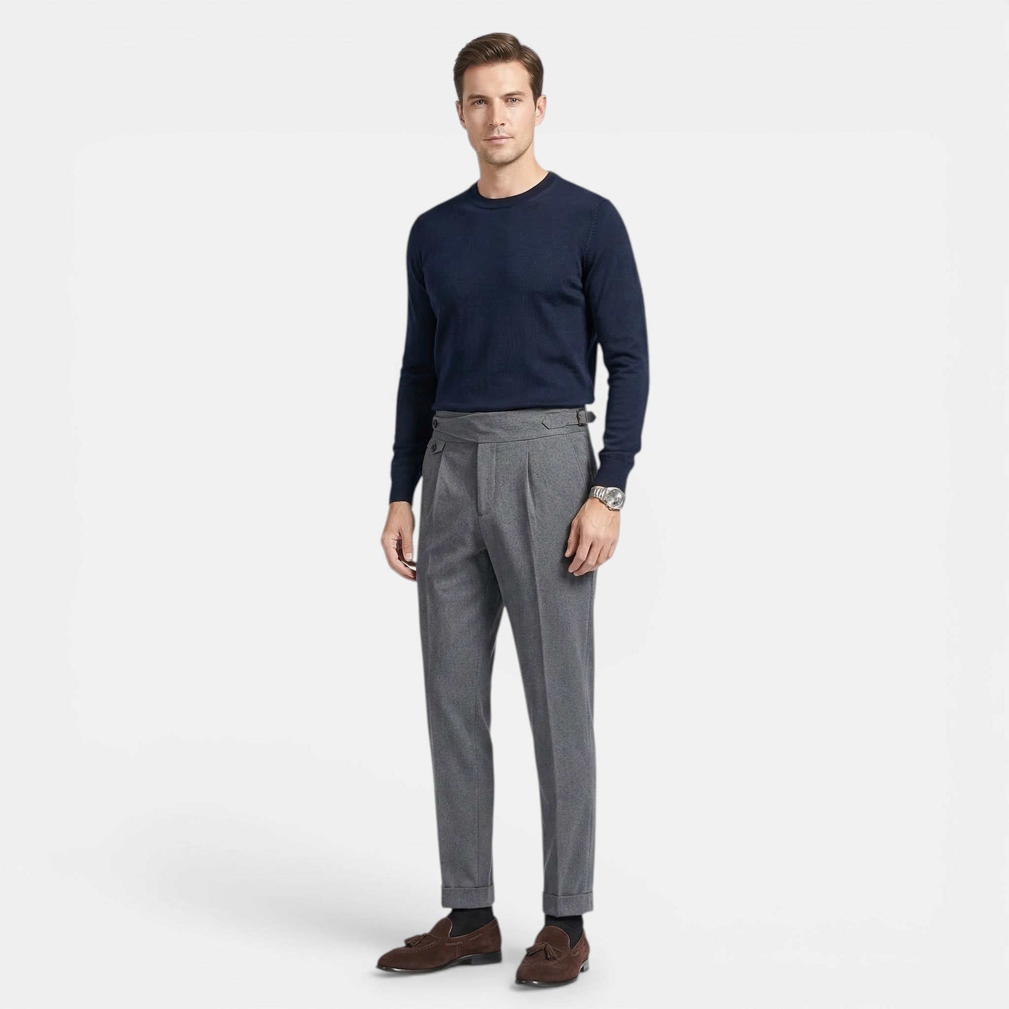 Mens Woven Cropped Suit Pants | Stylish Mid Waist Dress Trousers for All Seasons 4