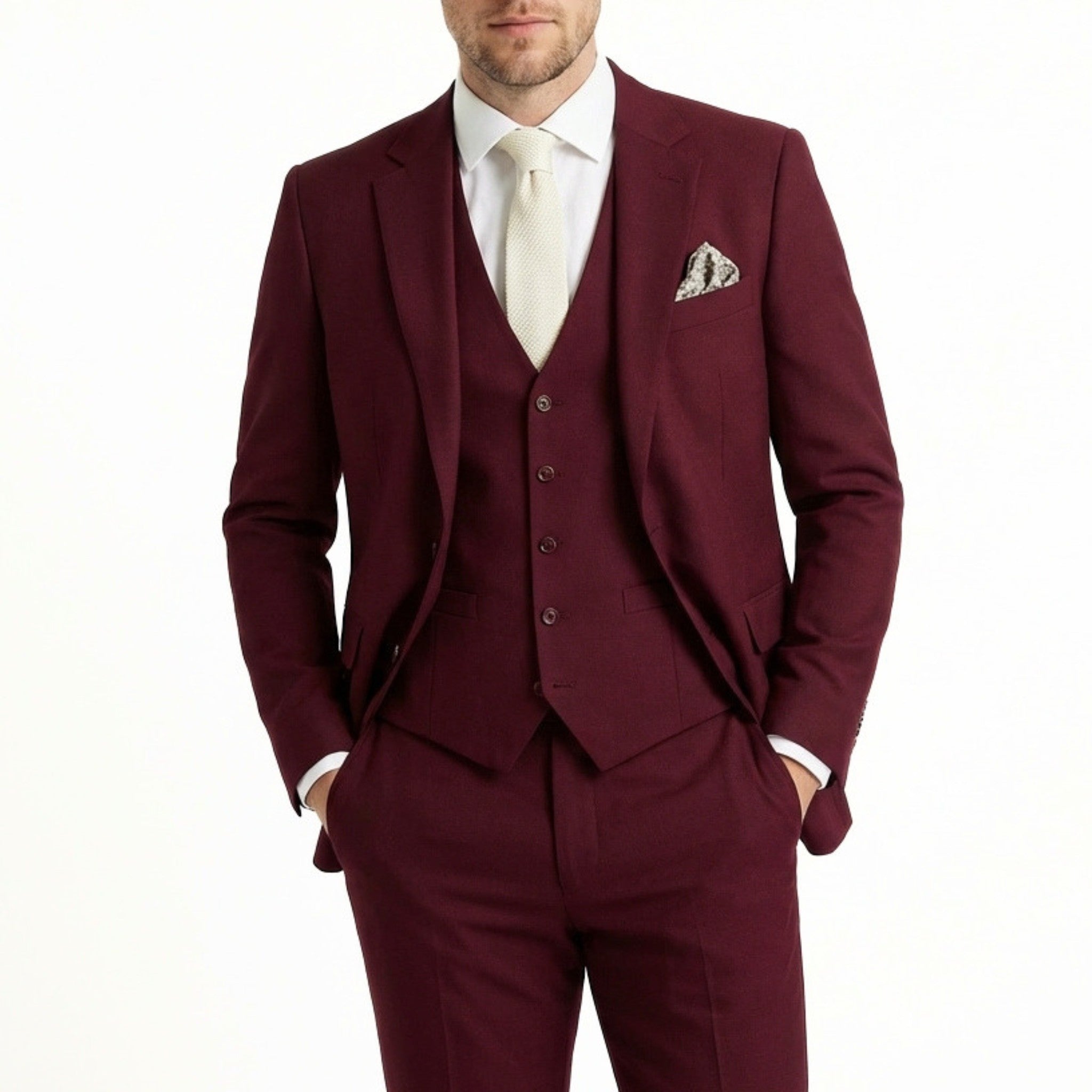 Men's Woven Fabric 3-Piece Suit | Elegant Single Breasted Wedding Attire 11