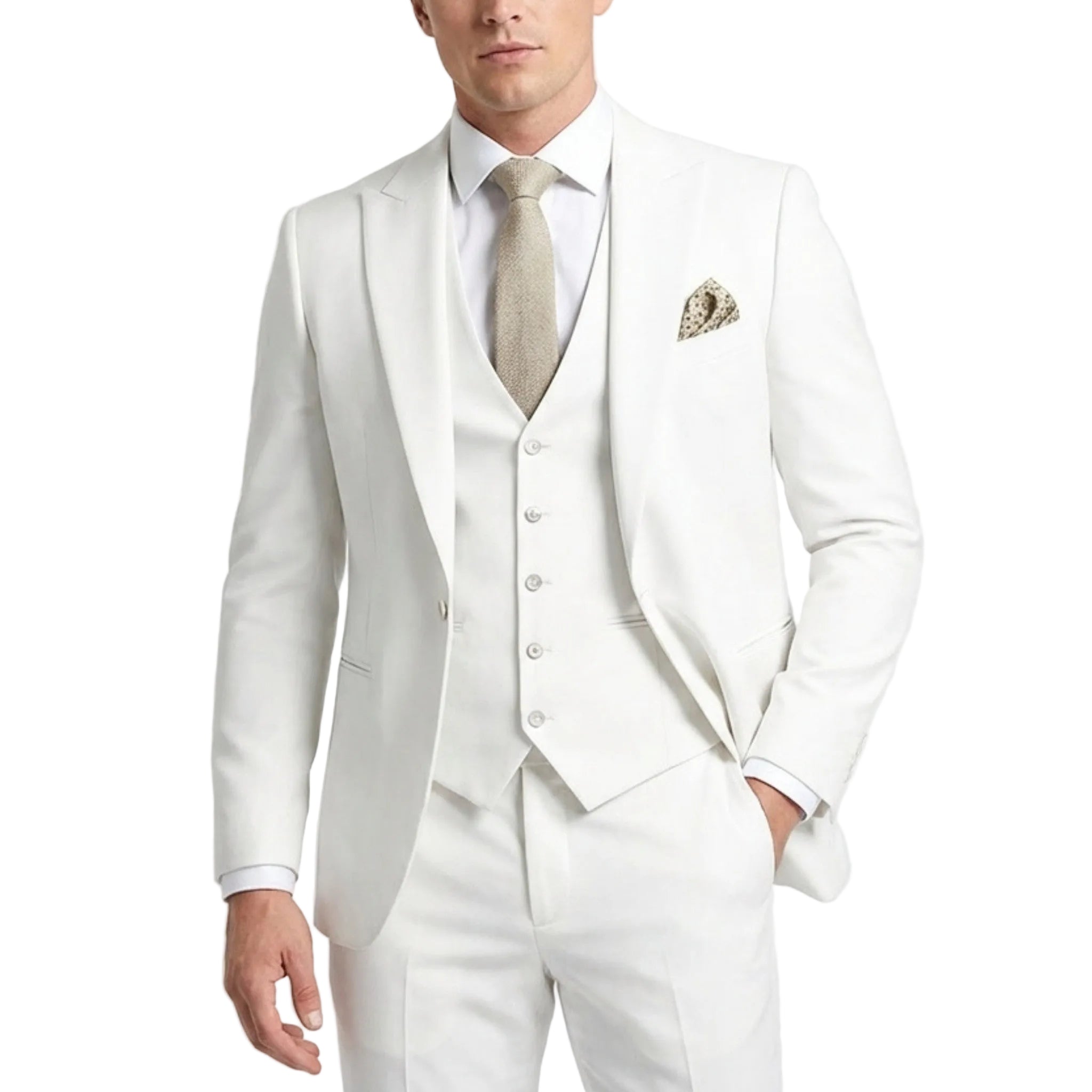 Men's Woven Fabric 3-Piece Suit | Elegant Single Breasted Wedding Attire 14