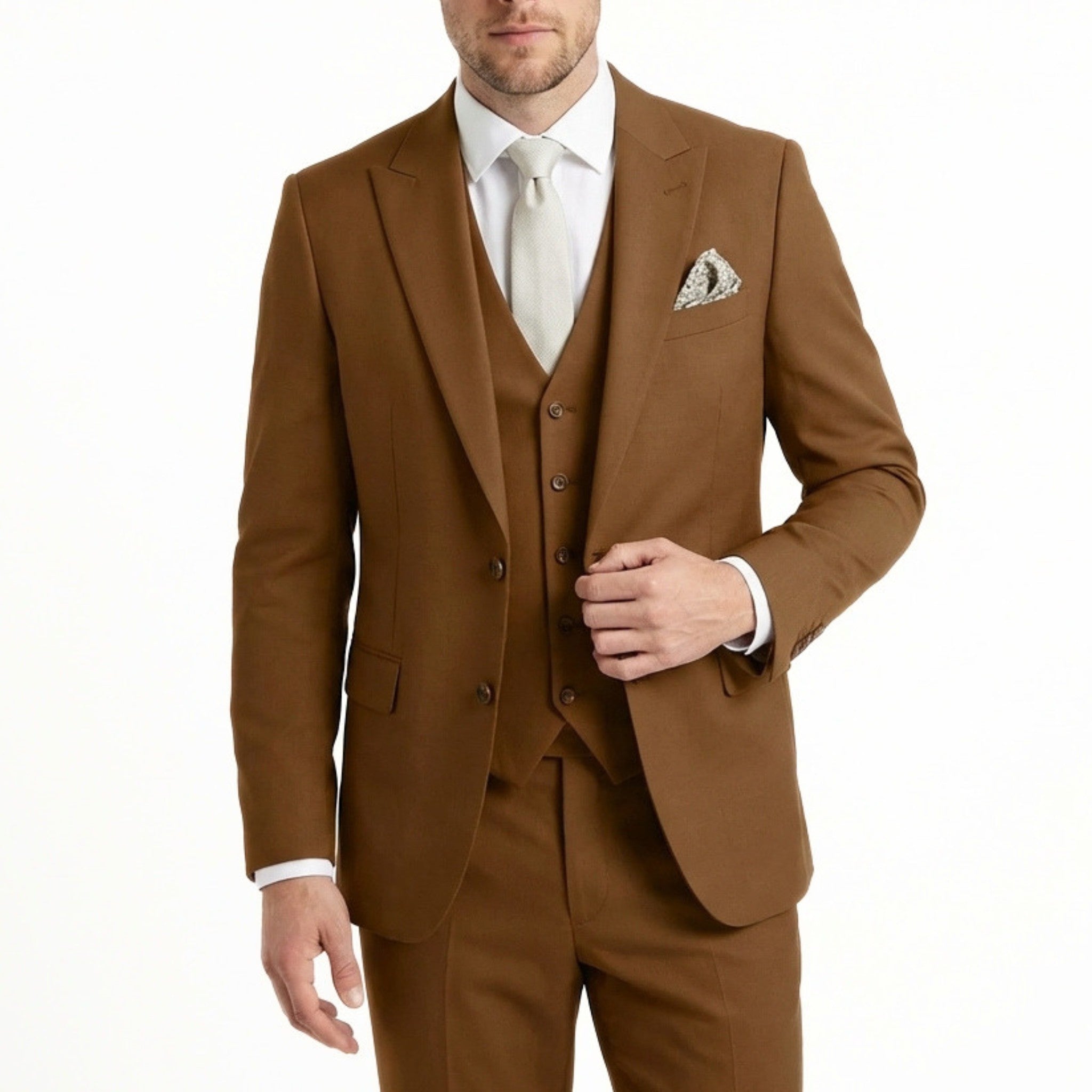 Men's Woven Fabric 3-Piece Suit | Elegant Single Breasted Wedding Attire 16