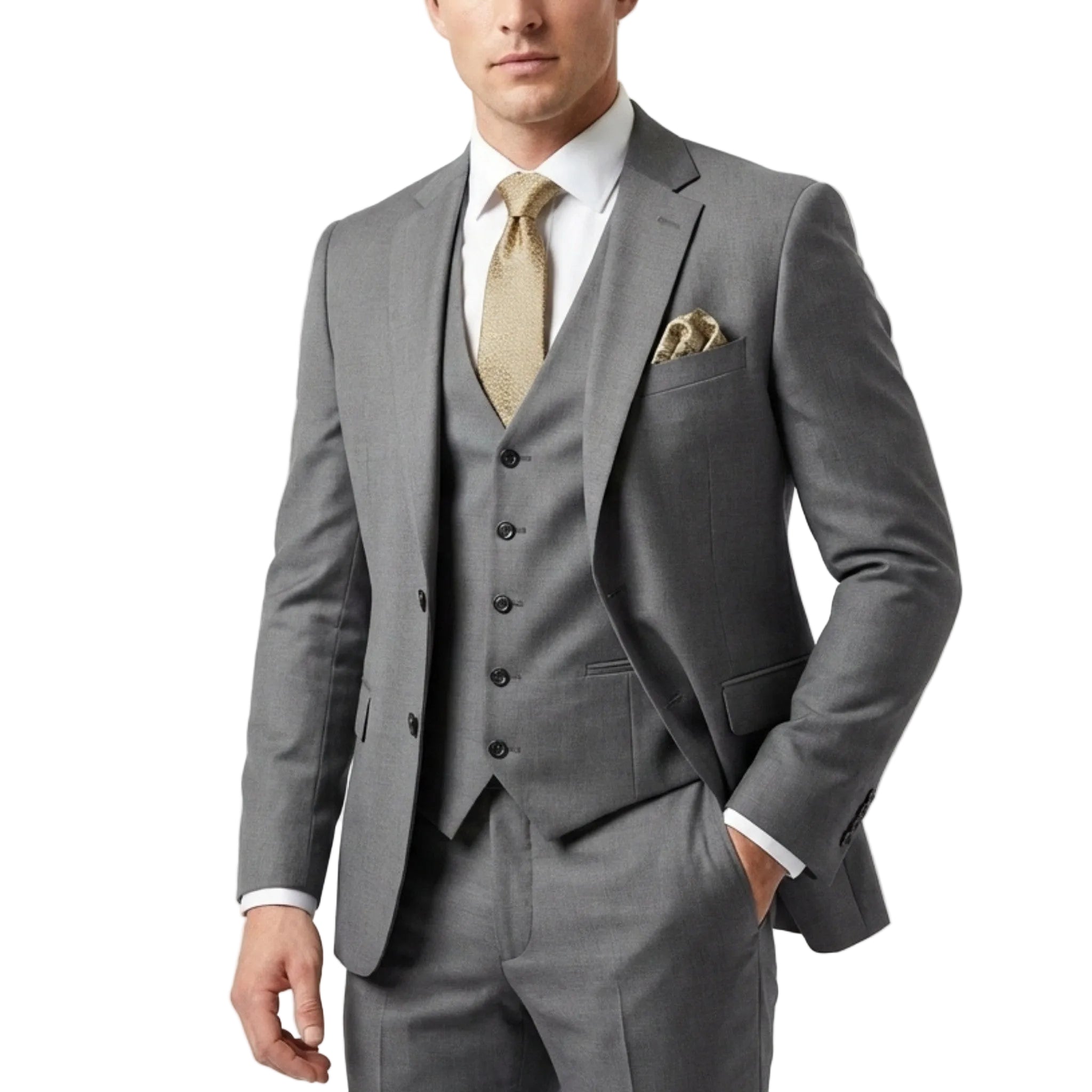 Men's Woven Fabric 3-Piece Suit | Elegant Single Breasted Wedding Attire 8
