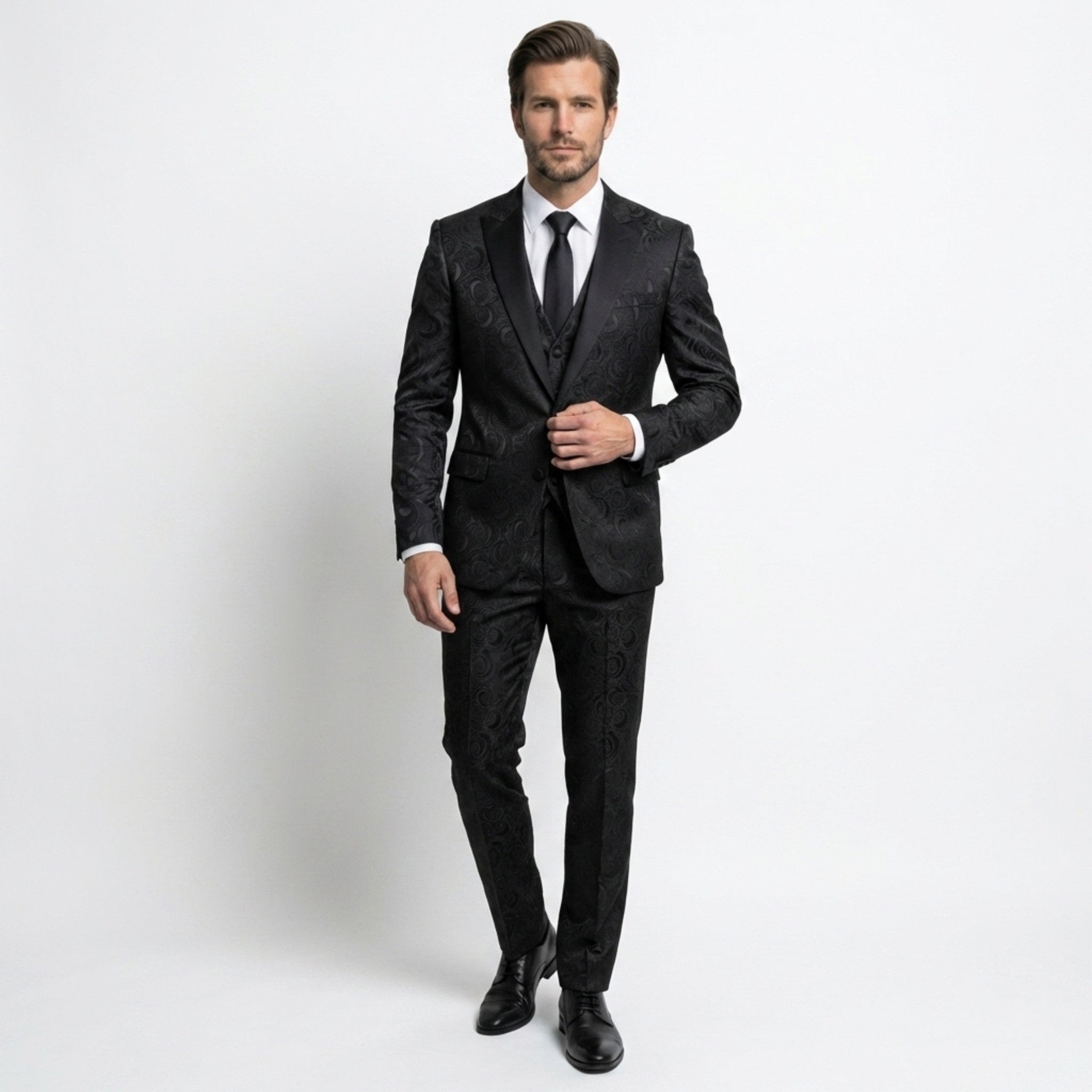 Men's Woven Fabric Suit Set | Tailored Three-Piece Formal Attire for Weddings 3