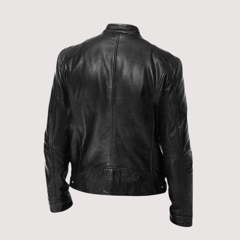 Men's leather jacket with stand-up collar 5