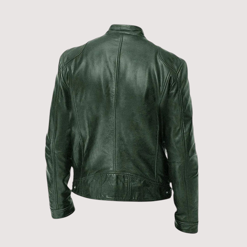 Men's leather jacket with stand-up collar 6
