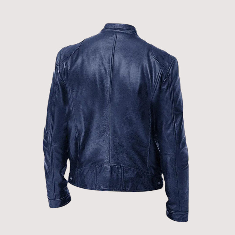 Men's leather jacket with stand-up collar 7