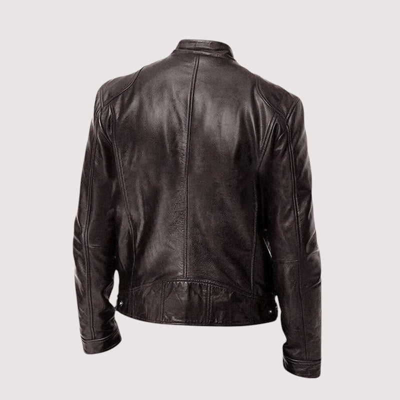 Men's leather jacket with stand-up collar 8
