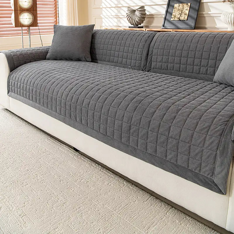 Quilted Square Simple Comfortable Sofa Protector Non-Slip Couch Cover 3
