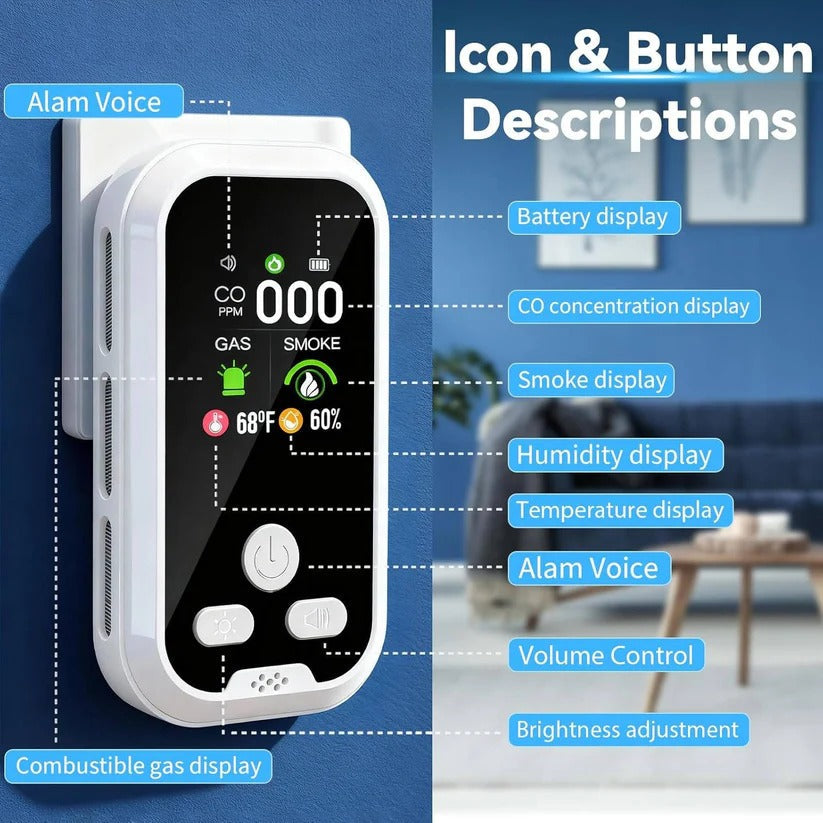 Rechargeable CO and Gas Detector with Smoke Alarm and LCD Display 1