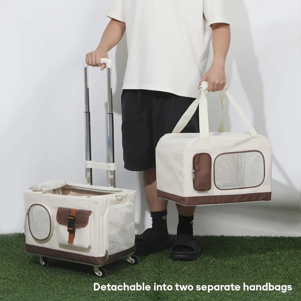 Travel Carrier Double-Layer Foldable Cat Bag with Detachable Trolley 3