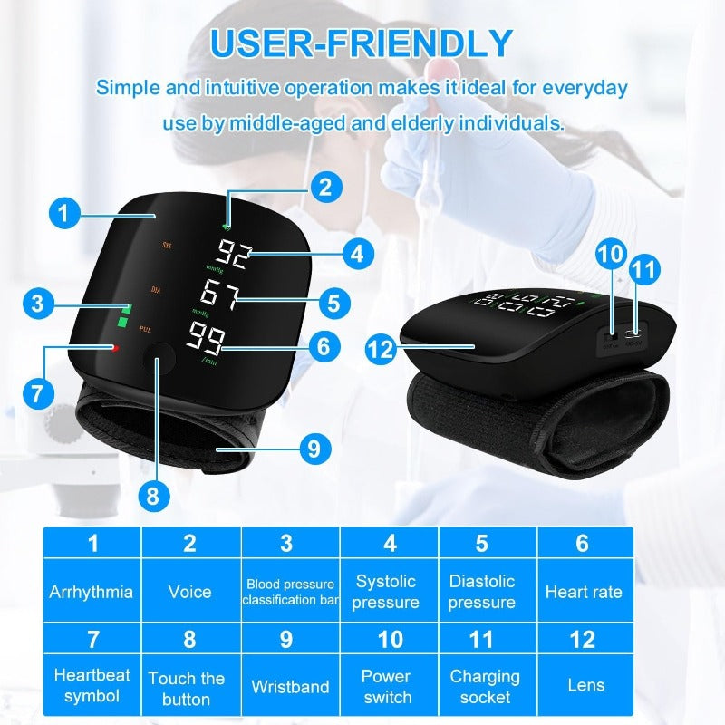 USB-C Rechargeable Wrist Blood Pressure Monitor Bowlift 5