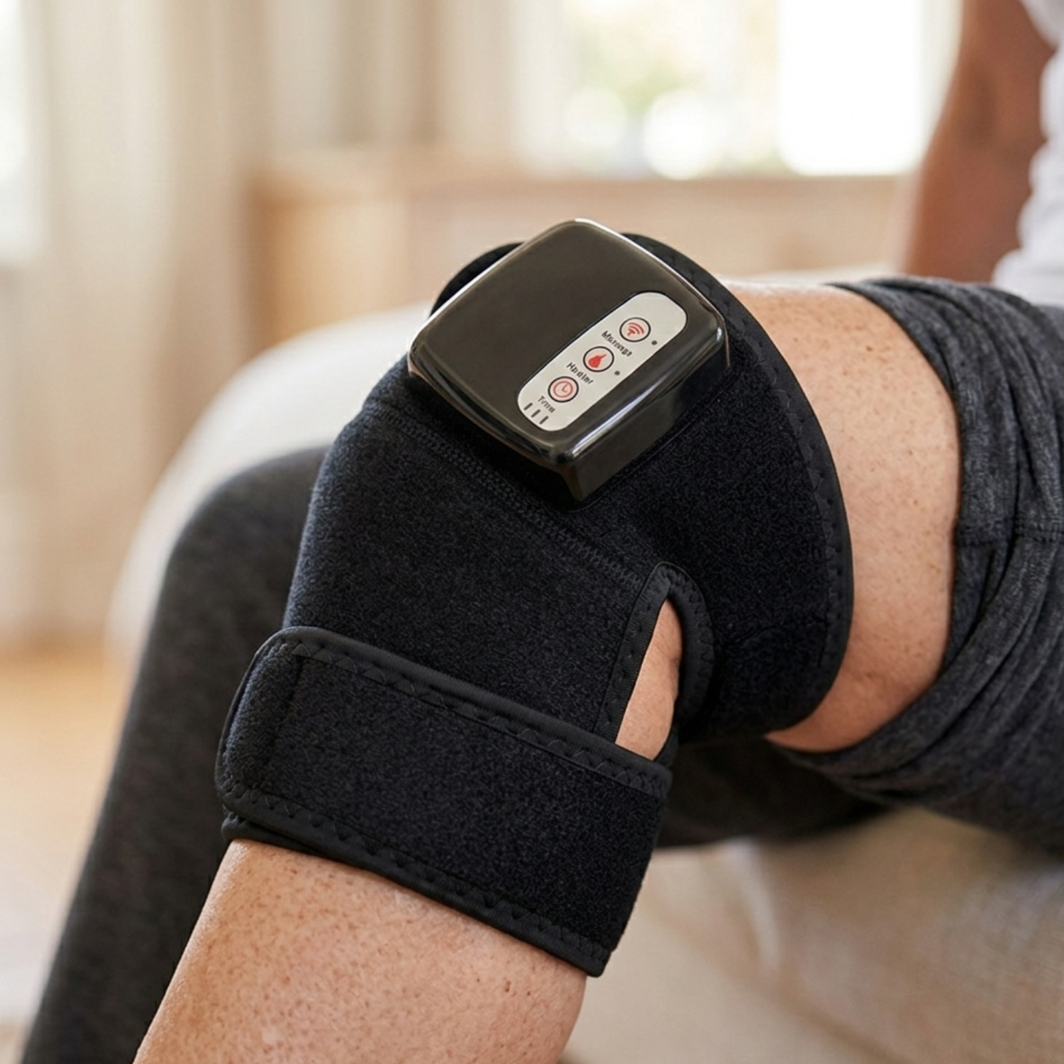 Unisex Adjustable Compression Knee Massager | Soothing Heat and Vibration Relief Device 0