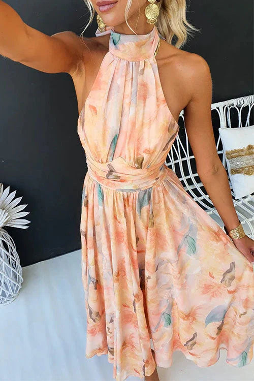 Women's Artful Watercolour Maxi Dress | Flowing Halter Neck Summer Gown 3
