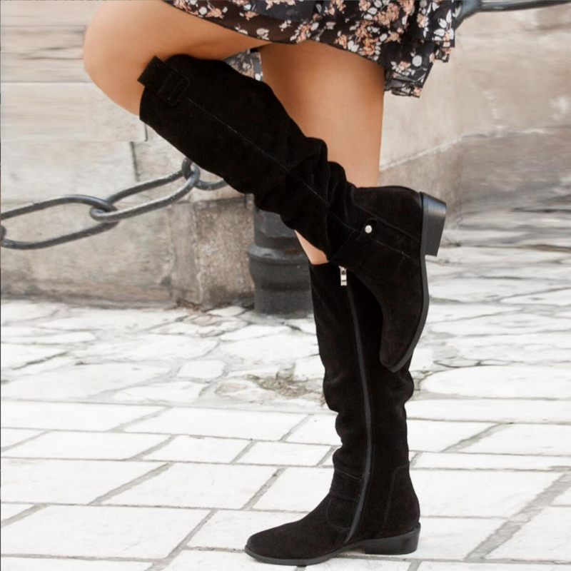 Womens Black Knee-High Slouch Boots | Stylish Casual Long Footwear 8