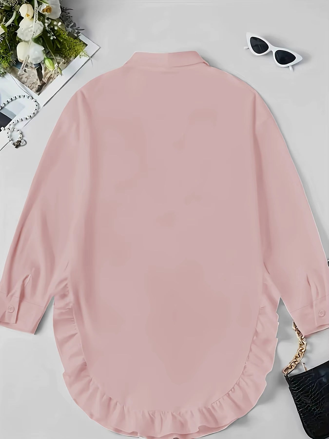 Women's Breathable Fabric Button Front Blouse | Relaxed Oversized Summer Top with Cascading Ruffle Trim 1