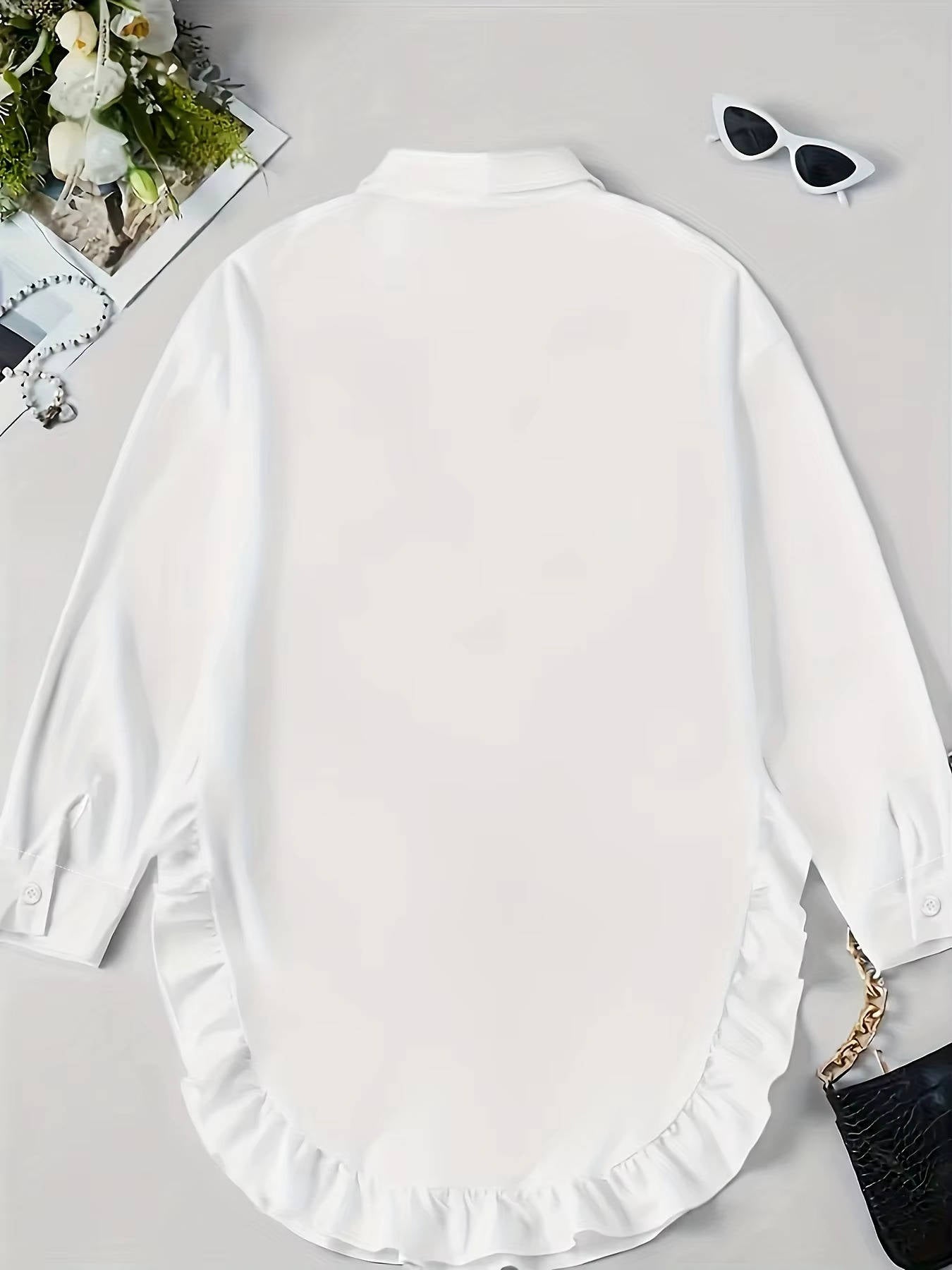 Women's Breathable Fabric Button Front Blouse | Relaxed Oversized Summer Top with Cascading Ruffle Trim 3